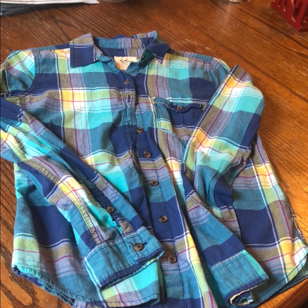 Multi colored button down Hollister women’s top.